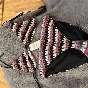 NWT ASOS Pink White Black Bikini Triangle Top Zigzag Pattern Swimwear‎ size 12